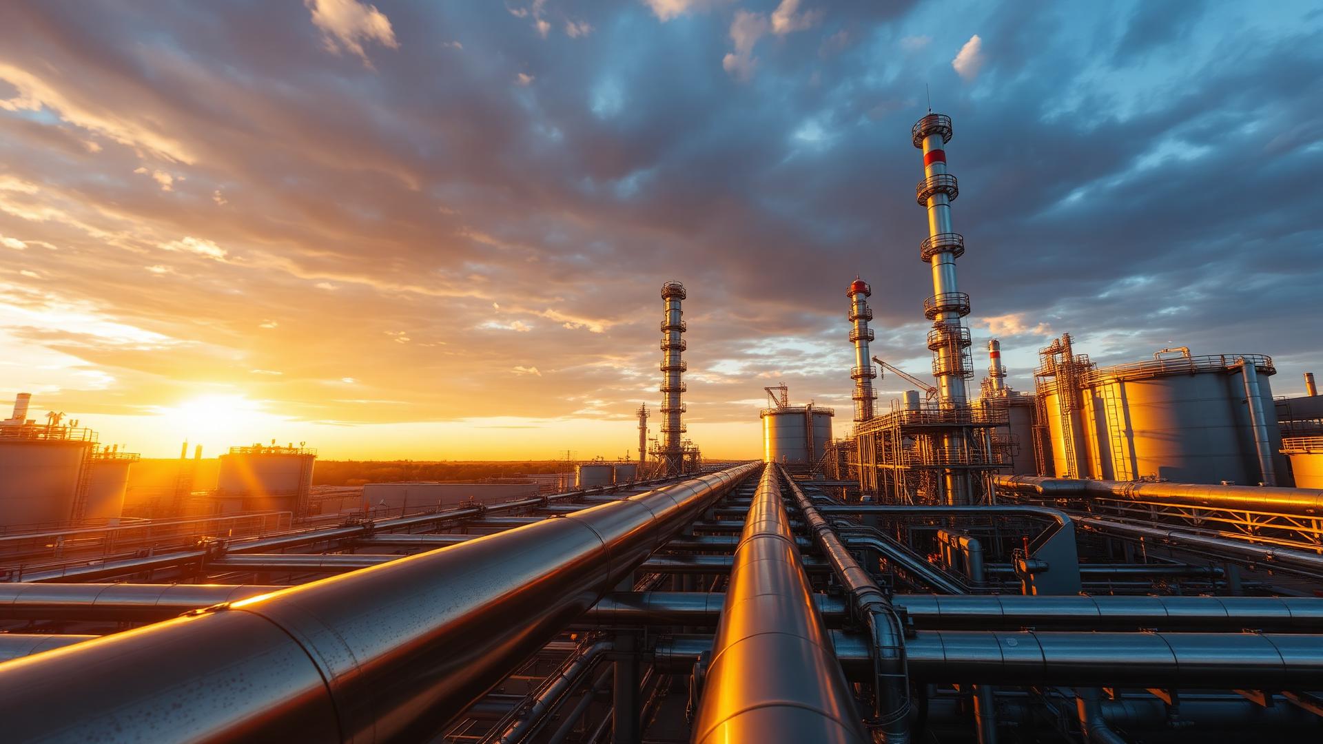 Petroleum refinery at sunset